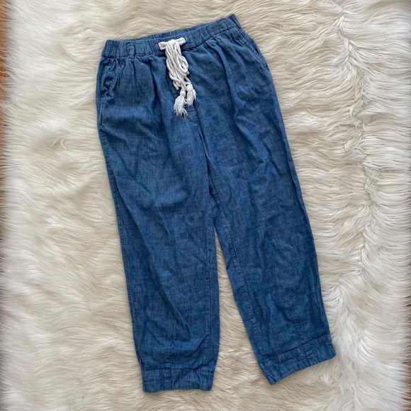 Free People Blue Chambray Ankle Crop Pants Linen Blend - Picture 2 of 12